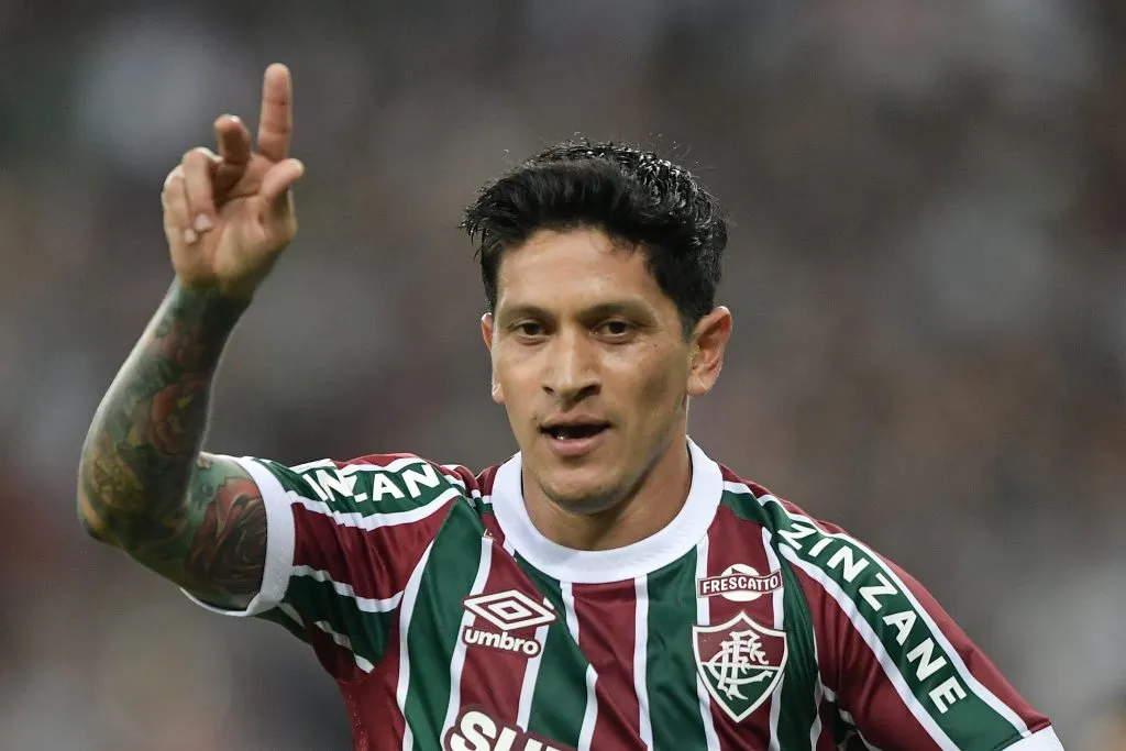 Cano, jogador do Fluminense comemora seu gol durante partida contra o San Jose no estadio Maracana pelo campeonato Copa Sul-americana 2025. Foto: Thiago Ribeiro/AGIF