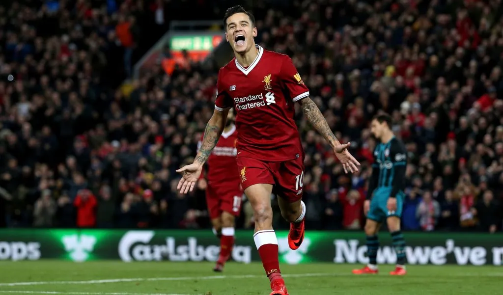 Philippe Coutinho pelo Liverpool em duelo na Premier League. Jan Kruger/Getty Images