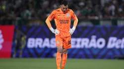 Matheus Donelli jogador do Corinthians lamenta durante partida contra o Palmeiras no estadio Arena Barueri pelo campeonato Brasileiro A 2025. Foto: Ettore Chiereguini/AGIF