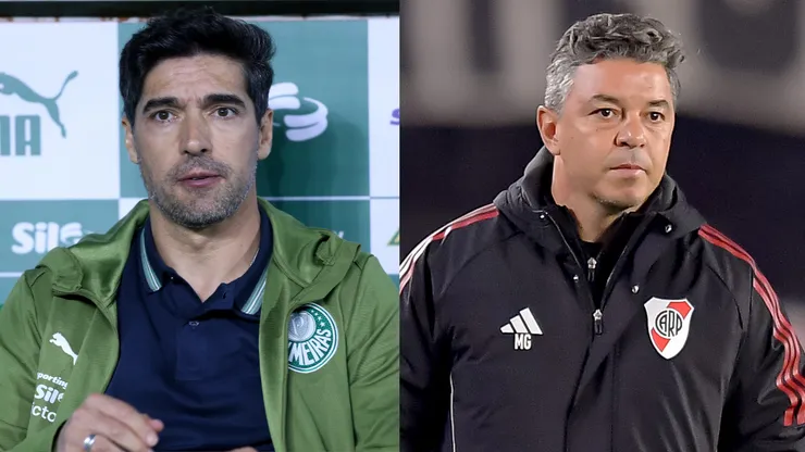 Abel Ferreira e Marcelo Gallardo. Foto: Marlon Costa/AGIF e Marcelo Endelli/Getty Images