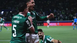 Vitor Roque, jogador do Palmeiras, comemora seu gol durante partida contra o River Plate no estadio Arena Allianz Parque pelo campeonato Copa Libertadores 2025. Foto: Ettore Chiereguini/AGIF