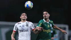 Flaco Lopez jogador do Palmeiras disputa lance com Ayrton Lucas jogador do Flamengo. Foto: Ettore Chiereguini/AGIF