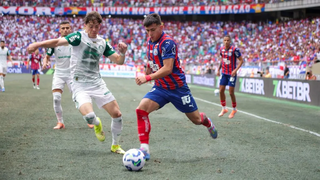 Sanabria jogador do Bahia durante partida contra o Palmeiras no estadio Fonte Nova pelo campeonato Brasileiro A 2025. Foto: Marcio Jose/AGIF