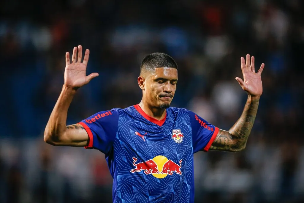 Lucas Barbosa após gol em Bragantino x Santos – Foto: Ari Ferreira/Red Bull Bragantino.