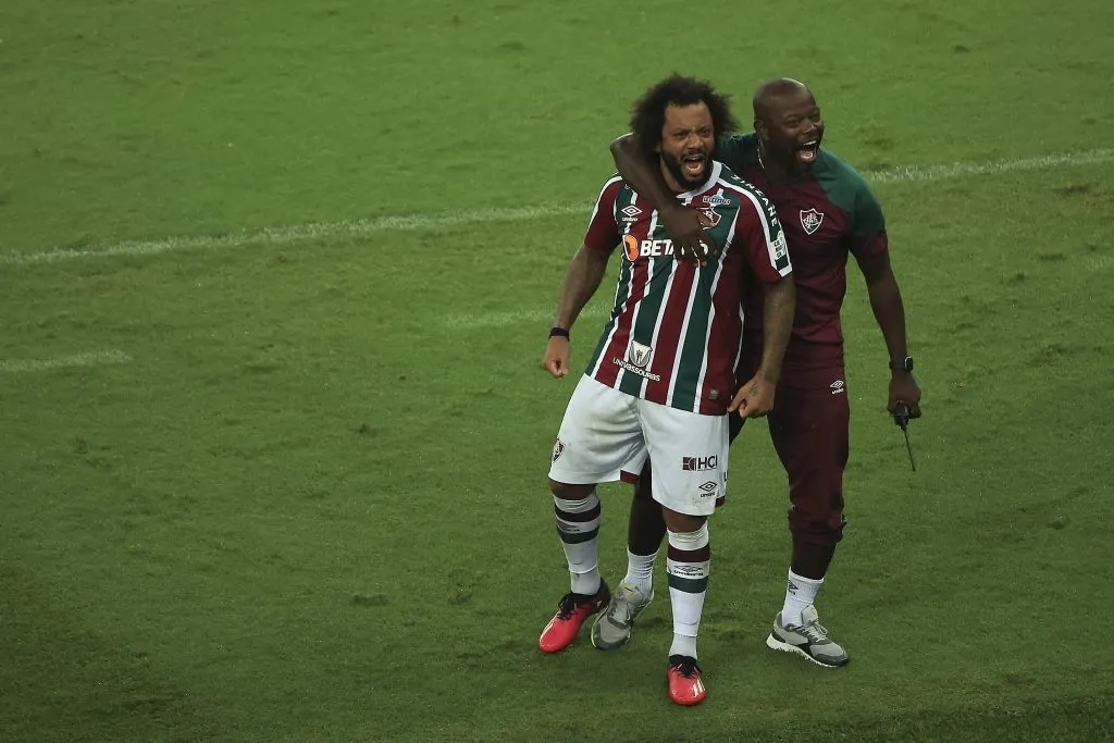 Marcelo do Fluminense comemora gol com Marcão na final do Campeonato Carioca 2023 – (Photo by Buda Mendes/Getty Images)