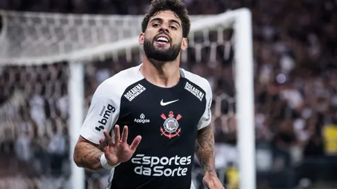 Yuri Alberto jogador do Corinthians comemora seu gol durante partida contra o Santos no estadio Arena Corinthians pelo campeonato Brasileiro A 2025. Foto: Marcello Zambrana/AGIF