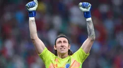 Cassio, jogador do Cruzeiro, comemora gol durante partida contra o Bahia no estadio Arena Fonte Nova pelo campeonato Brasileiro A 2025. Foto: Jhony Pinho/AGIF