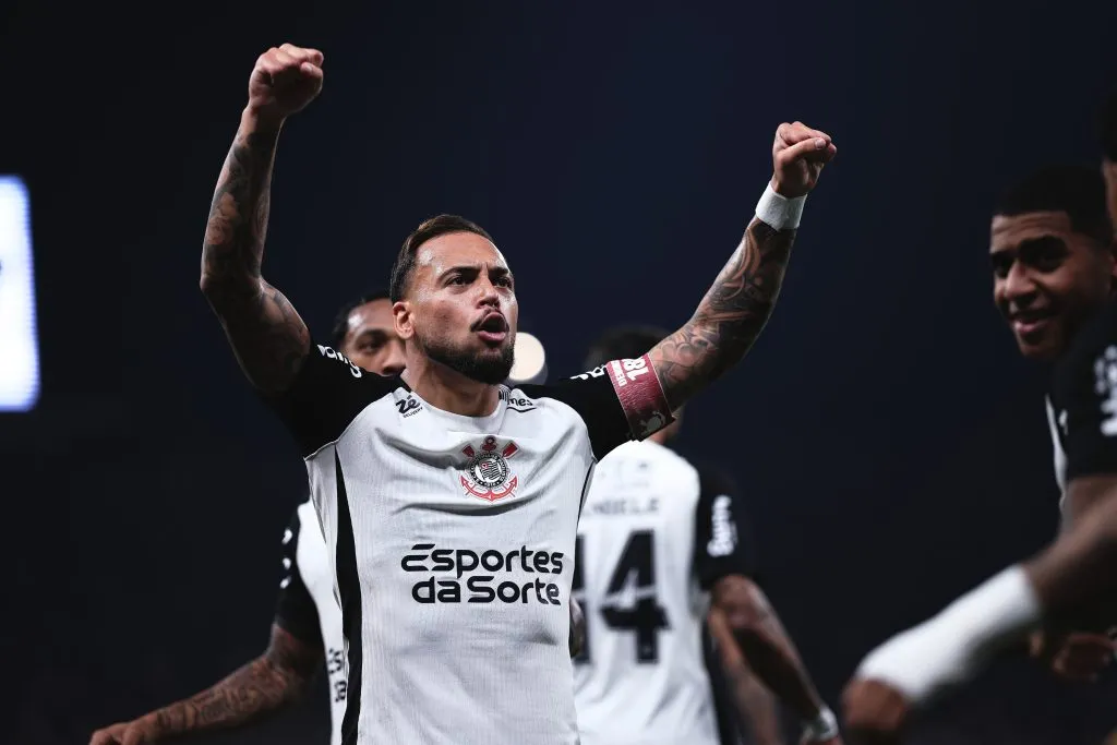 Maycon jogador do Corinthians comemora seu gol durante partida contra o Mirassol – Foto: Ettore Chiereguini/AGIF