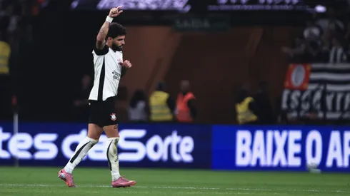 Yuri Alberto, jogador do Corinthians, comemora seu gol durante partida contra o Mirassol no estadio Arena Corinthians pelo campeonato Brasileiro A 2025. Foto: Ettore Chiereguini/AGIF