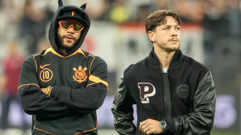 MEMPHIS DEPAY, GARRO, jogadores do Corinthians durante chegada da equipe para partida contra o Flamengo no estadio Arena Corinthians pelo campeonato Brasileiro A 2025. Foto: Joisel Amaral/AGIF