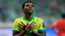 SEOUL, SOUTH KOREA - OCTOBER 10: Rodrygo of Brazil celebrates after scoring the team's second goal during the international friendly between South Korea and Brazil at Seoul World Cup Stadium on October 10, 2025 in Seoul, South Korea. (Photo by Han Myung-Gu/Getty Images)