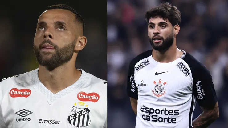 Guilherme e Yuri Alberto vão duelar em Santos x Corinthians - Fotos: Anderson Romão/AGIF e Marcello Zambrana/AGIF