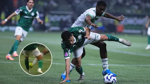 Lance gera polêmica mesmo em Palmeiras 4×1 Juventude. FotoxFoto: Principal (Ettore Chiereguini/AGIF); Jogada (Reprodução/Premiere)