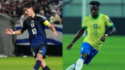 Takefusa Kubo do Japão e Vini Jr. do Brasil - Fotos: Koji Watanabe/Getty Images e Han Myung-Gu/Getty Images