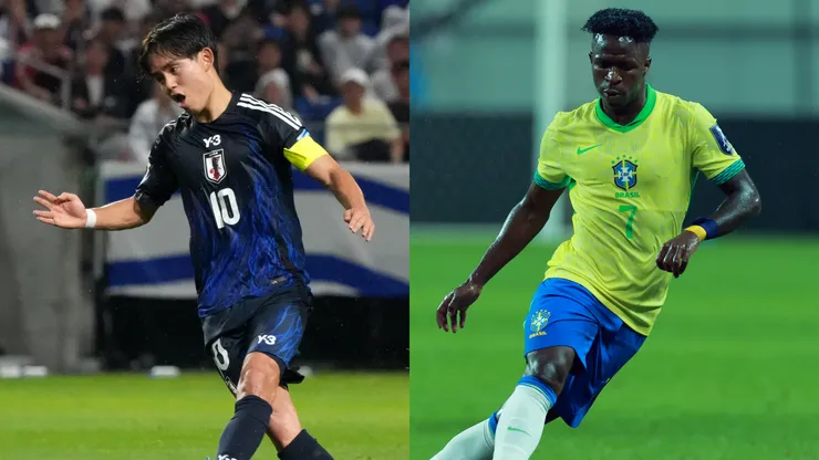Takefusa Kubo do Japão e Vini Jr. do Brasil - Fotos: Koji Watanabe/Getty Images e Han Myung-Gu/Getty Images