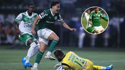 Lance gera polêmica em jogo do Palmeiras. FotoxFoto: Lance 1 (Ettore Chiereguini/AGIF); Lance 2 (Reprodução/Premiere)