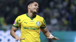 Vitor Roque jogador do Palmeiras comemora seu gol durante partida contra o Bragantino no estadio Arena Allianz Parque pelo campeonato Brasileiro A 2025. Foto: Marcello Zambrana/AGIF