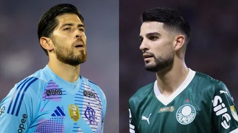 Rossi e Flaco López fazem um duelo argentino em Flamengo x Palmeiras. Fotos: Joisel Amaral/AGIF e Marcello Zambrana/AGIF