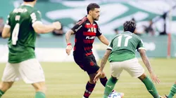 Arrascaeta do Flamengo disputa lance com Facundo Torres do Palmeiras - Foto: Adriano Fontes/Flamengo