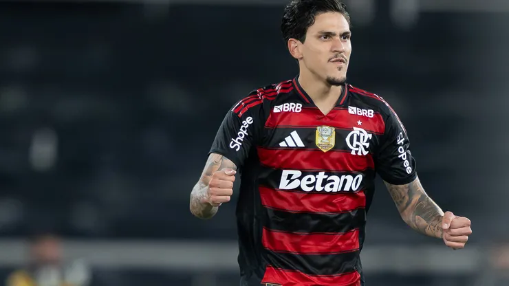 RJ - RIO DE JANEIRO - 15/10/2025 - BRASILEIRO A 2025, BOTAFOGO X FLAMENGO - Pedro jogador do Flamengo comemora seu gol durante partida contra o Botafogo no estadio Engenhao pelo campeonato Brasileiro A 2025. Foto: Jorge Rodrigues/AGIF