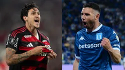 Pedro e Martínez se enfrentam em Flamengo x Racing. Foto: Jorge Rodrigues/AGIF e Marcelo Endelli/Getty Images