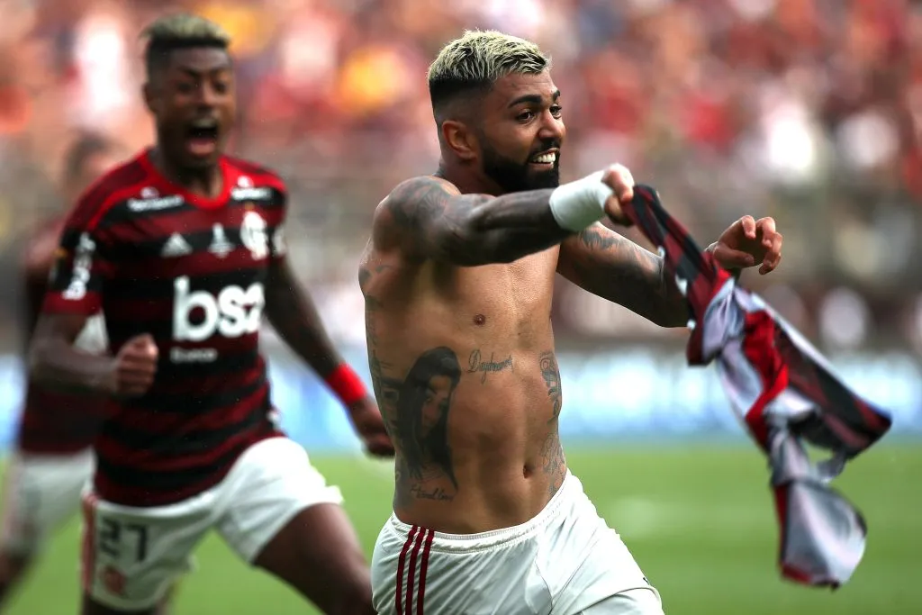 O Flamengo bateu o River Plate por 2 a 1 no Monumental de Lima, em 2019. Foto: Raul Sifuentes/Getty Images.