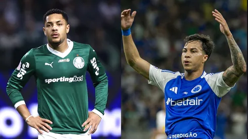 Palmeiras x Cruzeiro quase metade dos jovens brasileiros na Europa voltam cedo, casos de Vitor Roque e Kaio Jorge — Foto Marcello Zambrana e Fernando MorenoAGIF