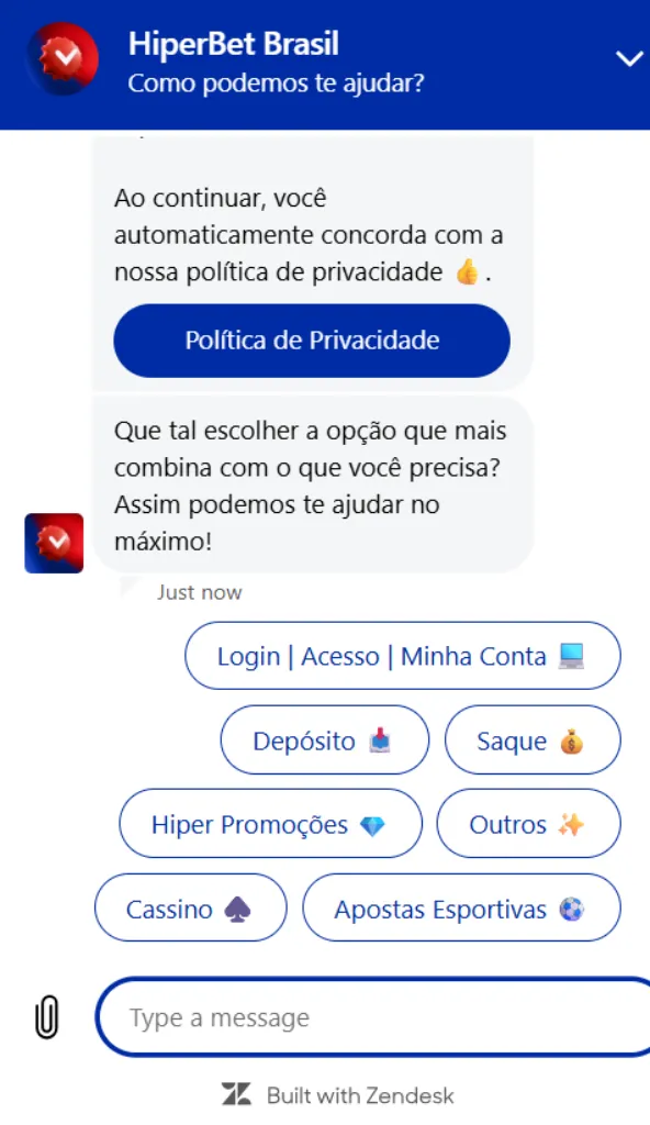 Atendimento ao cliente da HiperBet