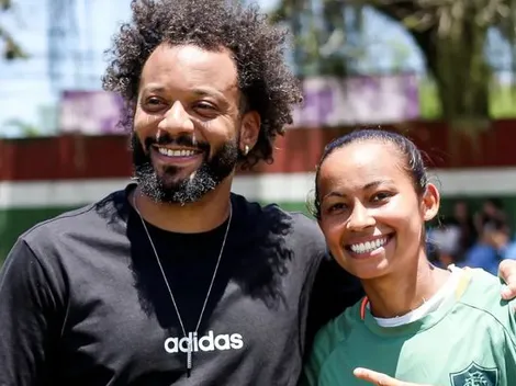 Elenco feminino do Fluminense recebe visita de Marcelo em Xerém