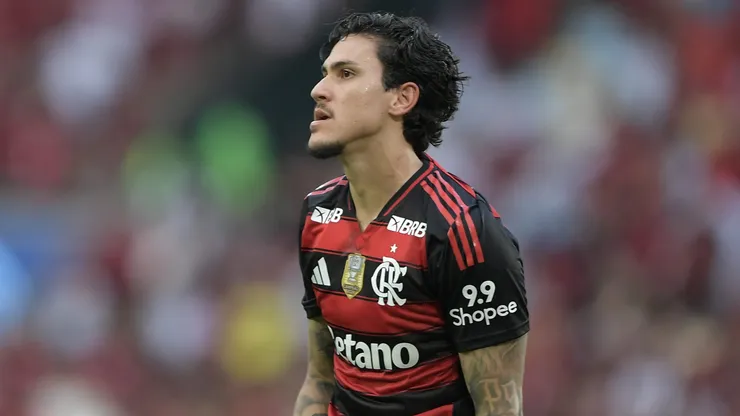 Pedro jogador do Flamengo durante partida contra o Gremio no estadio Maracana pelo campeonato Brasileiro A 2025. Foto: Thiago Ribeiro/AGIF