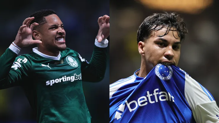 Vitor Roque e Kaio Jorge em Palmeiras x Cruzeiro. FotoxFoto: Vitor Roque (Ettore Chiereguini/AGIF); Kaio Jorge ( Gilson Lobo/AGIF)