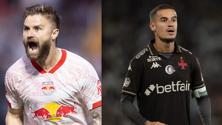 Eduardo Sasha e Coutinho são as referências de Bragantino e Vasco - Fotos: Diogo Reis/AGIF e Jorge Rodrigues/AGIF