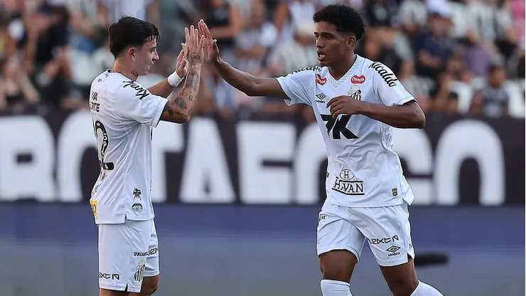 Souza (direita) comemora após empatar para o Santos diante do Botafogo no Rio de Janeiro (Photo by Wagner Meier)