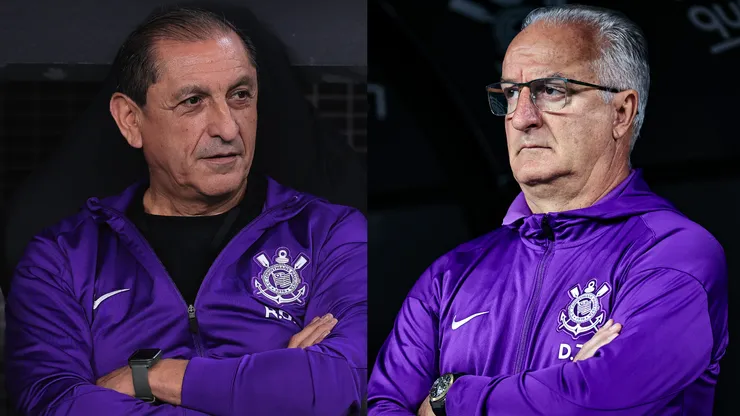 Ramón Díaz e Dorival Júnior, técnicos do Corinthians em 2024 e 2025, respectivamente. Fotos: Ettore Chiereguini/AGIF e Fabio Giannelli/AGIF