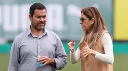 João Paulo Sampaio e Leila Pereira, na Academia do Palmeiras — Foto: Cesar Greco / Palmeiras