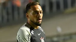Maycon jogador do Corinthians durante partida contra o Santos no estadio Vila Belmiro pelo campeonato Brasileiro A 2025. Foto: Jota Erre/AGIF