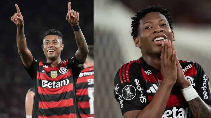 Bruno Henrique e Gonzalo Plata em ação pelo Flamengo - Fotos: Thiago Ribeiro/AGIF e Jorge Rodrigues/AGIF