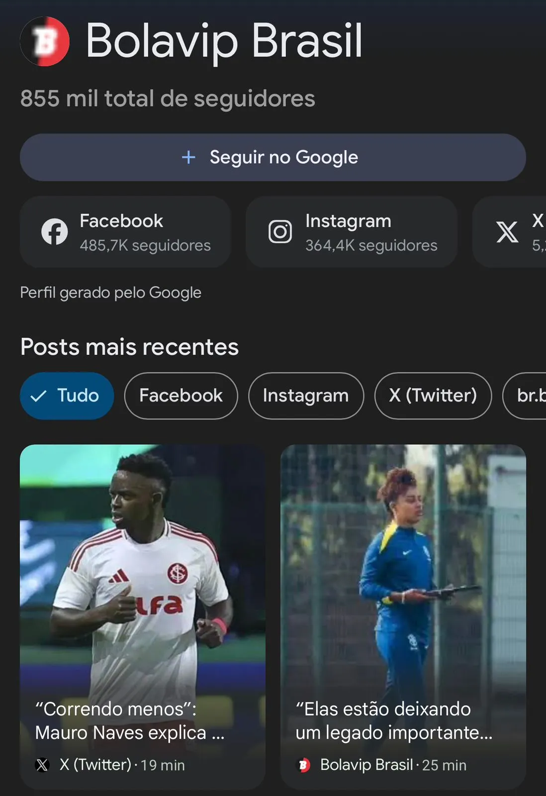Siga o Bolavip Brasol no Google Discover