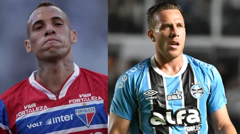 Breno Lopes e Arthur vão se enfrentar em Fortaleza x Grêmio - Fotos: Ettore Chiereguini/AGIF e Jota Erre/AGIF