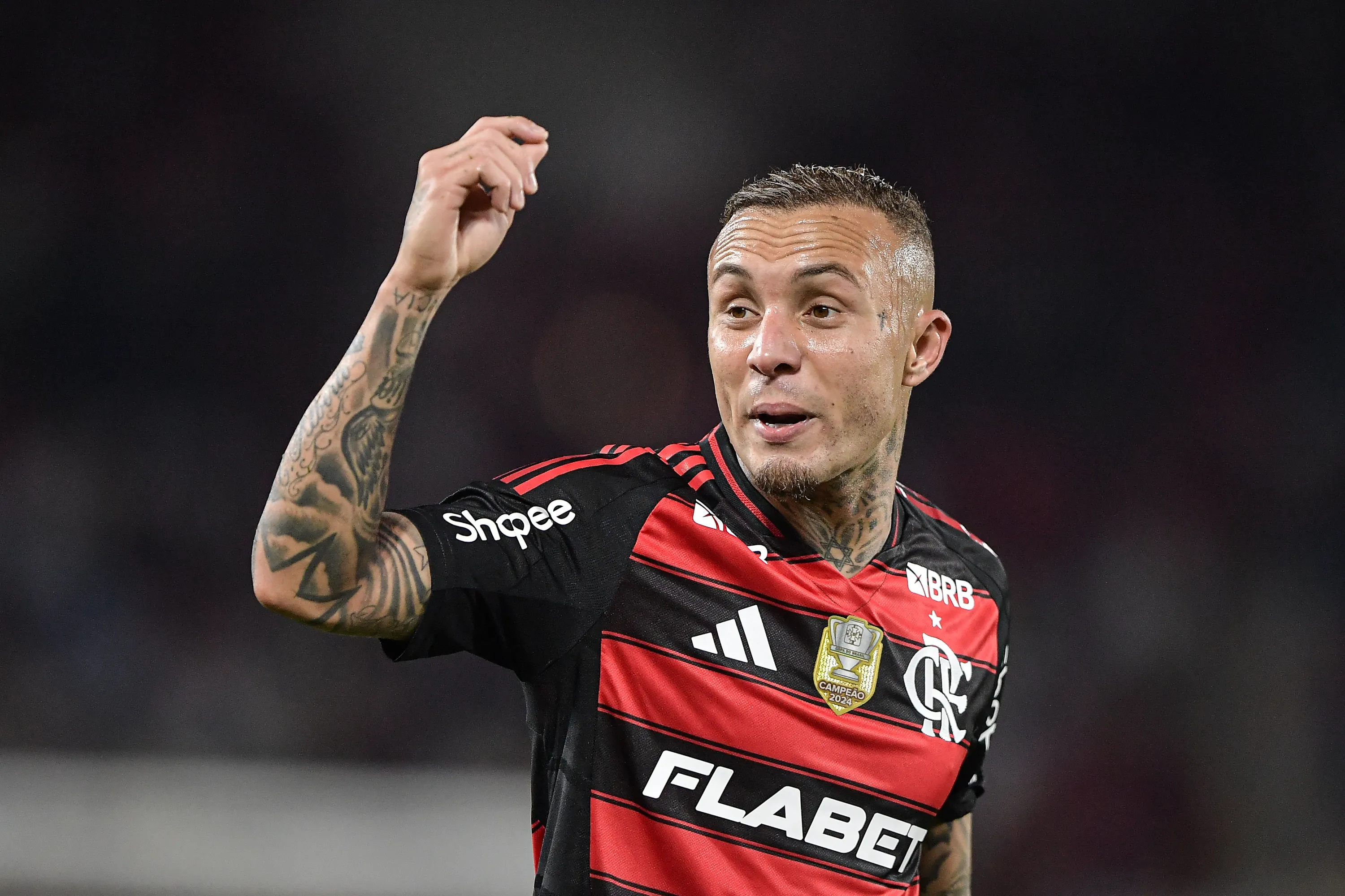 Everton Cebolinha jogador do Flamengo durante partida contra o Fluminense no estadio Maracana pelo campeonato Brasileiro A 2025. Foto: Thiago Ribeiro/AGIF