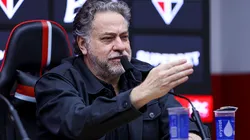 SAO PAULO, BRAZIL - JUNE 24: President of Sao Paulo Julio Casares speaks during a press conference to announce Hernan Crespo as the new coach of Sao Paulo at MorumBIS on June 24, 2025 in Sao Paulo, Brazil. (Photo by Ricardo Moreira/Getty Images)