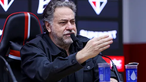 SAO PAULO, BRAZIL - JUNE 24: President of Sao Paulo Julio Casares speaks during a press conference to announce Hernan Crespo as the new coach of Sao Paulo at MorumBIS on June 24, 2025 in Sao Paulo, Brazil. (Photo by Ricardo Moreira/Getty Images)