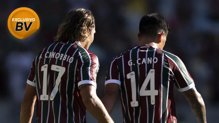 Canobbio jogador do Fluminense comemora seu gol com Cano - Foto: Jorge Rodrigues/AGIF