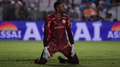 SP - SANTOS - 15/11/2025 - BRASILEIRO A 2025, SANTOS X PALMEIRAS - Carlos Miguel jogador do Palmeiras lamenta durante partida contra o Santos no estadio Vila Belmiro pelo campeonato Brasileiro A 2025. Foto: Ettore Chiereguini/AGIF