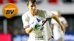 Gonzalo Tapia jogador do São Paulo durante partida contra o Bragantino no estádio Vila Belmiro pelo campeonato Brasileiro A 2025. Foto: Mauricio De Souza/AGIF