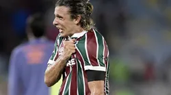 RJ - RIO DE JANEIRO - 19/11/2025 - BRASILEIRO A 2025, FLUMINENSE X FLAMENGO - Canobbio jogador do Fluminense comemora vitoria apos a partida contra o Flamengo no estadio Maracana pelo campeonato Brasileiro A 2025. Foto: Alexandre Loureiro/AGIF