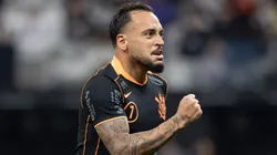 SP - SAO PAULO - 18/10/2025 - BRASILEIRO A 2025, CORINTHIANS X ATLETICO-MG - Maycon jogador do Corinthians comemora seu gol durante partida contra o Atletico-MG no estadio Arena Corinthians pelo campeonato Brasileiro A 2025. Foto: Joisel Amaral/AGIF