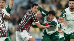 Paulo Henrique Ganso jogador do Fluminense disputa lance com Gustavo Gomez jogador do Palmeiras durante partida no estadio Maracana pelo campeonato Brasileiro A 2025. Foto: Jorge Rodrigues/AGIF