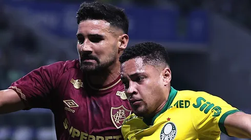 Vitor Roque em disputa de bola no duelo entre Palmeiras e Fluminense