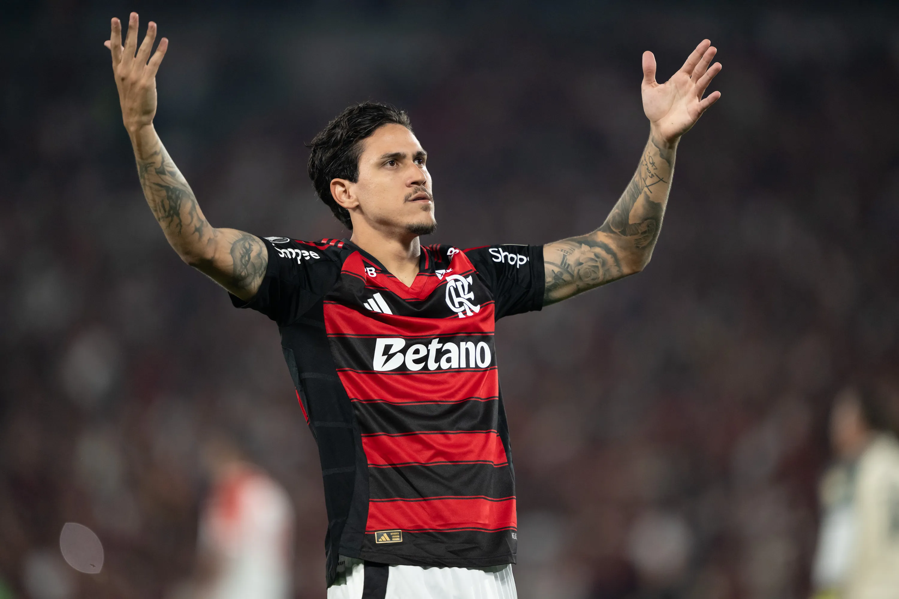 Pedro comemora gol diante do Estudiantes. Foto: Jorge Rodrigues/AGIF